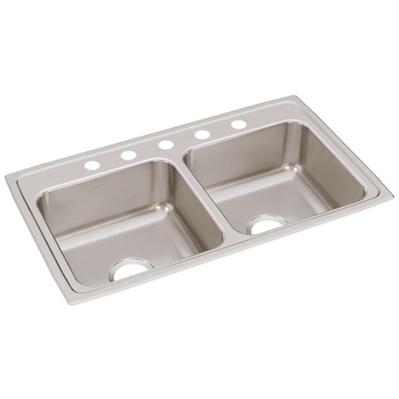 Elkay Lustertone Ss 33X19.5X7.6 Equal Double Bowl Drop-In Sink With Quick-Clip LRQ33195